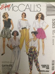 5363 MCCALLS 1991 LOOSE FIT PANTS OR SHORTS WIDE LEGS OR NOT PATTERN 6-10 UNCUT